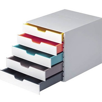 Durable VARICOLOR MIX 5 Drawer Desktop Storage Box, White/Multicolor (DBL762527)