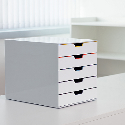 Durable VARICOLOR MIX 5 Drawer Desktop Storage Box, White/Multicolor (DBL762527)
