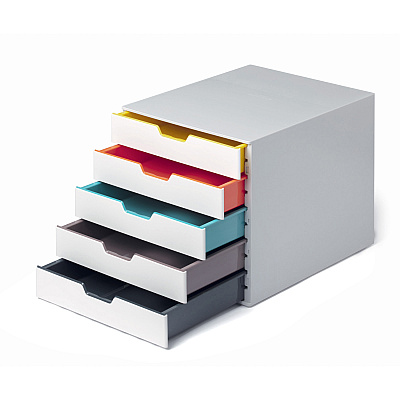 Durable VARICOLOR MIX 5 Drawer Desktop Storage Box, White/Multicolor (DBL762527)