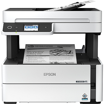 Epson WorkForce ST-M3000 Monochrome Multifunction Supertank Printer. Cartridge Free MFP with ADF & Fax Inkjet copier/Fax/Scanner-1200x2400 dpi Print-Automatic Duplex Print-1200 dpi Optical Scan-20 ppm-Up to 23k pages of ink-Wireless LAN (C11CG93201)