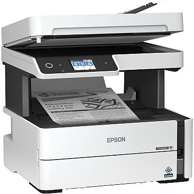 Epson WorkForce ST-M3000 Monochrome Multifunction Supertank Printer. Cartridge Free MFP with ADF & Fax Inkjet copier/Fax/Scanner-1200x2400 dpi Print-Automatic Duplex Print-1200 dpi Optical Scan-20 ppm-Up to 23k pages of ink-Wireless LAN (C11CG93201)