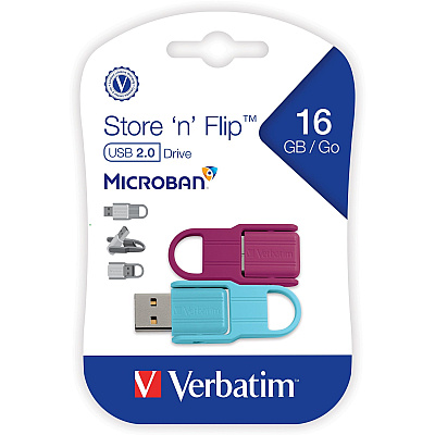 Verbatim 16GB Store 'n' Flip USB Flash Drive - 2pk- Berry, Blue (VER70377)