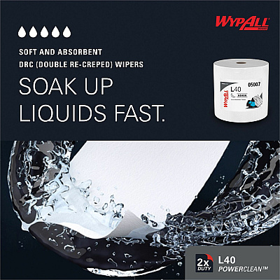 Wypall PowerClean L40 Extra Absorbent Towels (KCC05007)