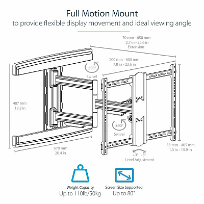 StarTech Full Motion Tv Wall Mount Up To 80 Inch (FPWARTS1)
