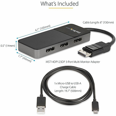 StarTech 3 Port Displayport Mst Hub - 3 X 4k - Dp 1.4 Multi Monitor Splitter - Windows - Hdr - Edid - Displayport To 3 X Displayport (MST14DP123DP)