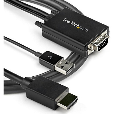 StarTech 6ft VGA to HDMI Converter Cable with USB Audio Support - 1080p Analog to Digital Video Adapter Cable - Male VGA to Male HDMI (STAVGA2HDMM6)
