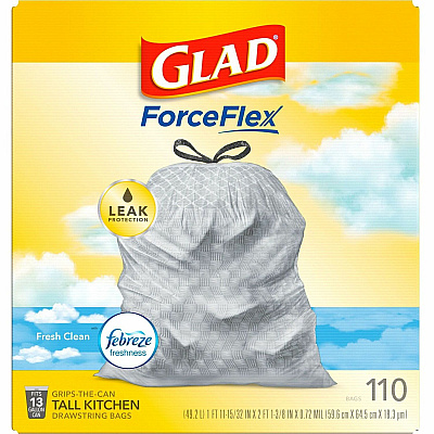 Glad ForceFlex Tall Kitchen Drawstring Trash Bags (CLO78563)