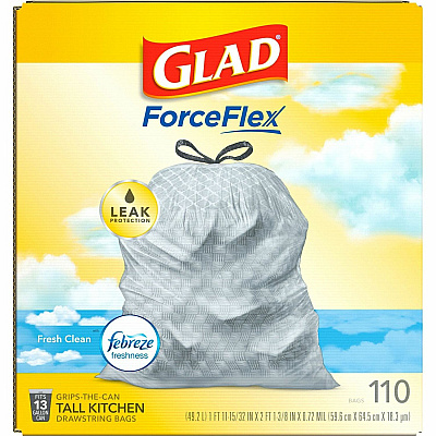 Glad ForceFlex Tall Kitchen Drawstring Trash Bags (CLO78563)