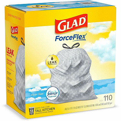 Glad ForceFlex Tall Kitchen Drawstring Trash Bags (CLO78563)