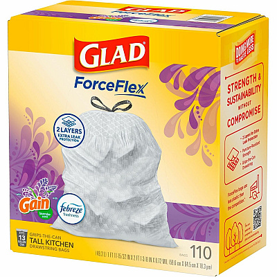 Glad ForceFlex Tall Kitchen Drawstring Trash Bags (CLO79157)