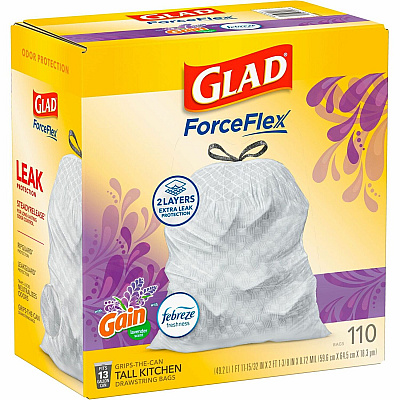 Glad ForceFlex Tall Kitchen Drawstring Trash Bags (CLO79157)