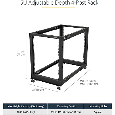 StarTech 15u 19in Open Frame Server Rack 22-40in (4POSTRACK15U)