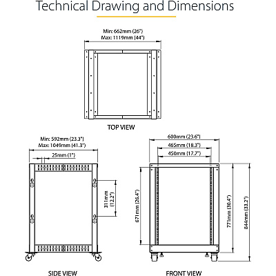 StarTech 15u 19in Open Frame Server Rack 22-40in (4POSTRACK15U)