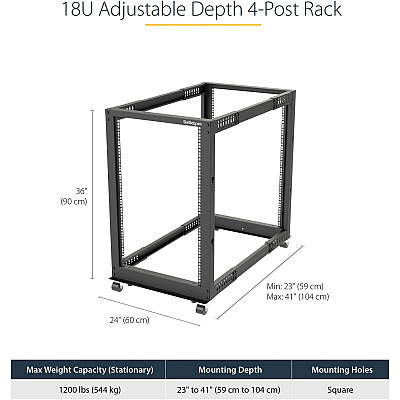 StarTech 18u 19in Open Frame Server Rack 22-40in (4POSTRACK18U)