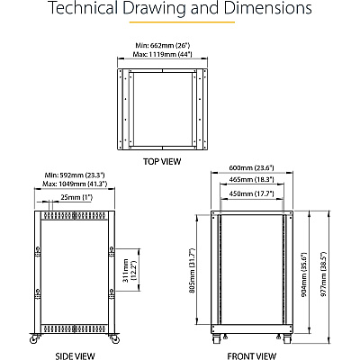 StarTech 18u 19in Open Frame Server Rack 22-40in (4POSTRACK18U)