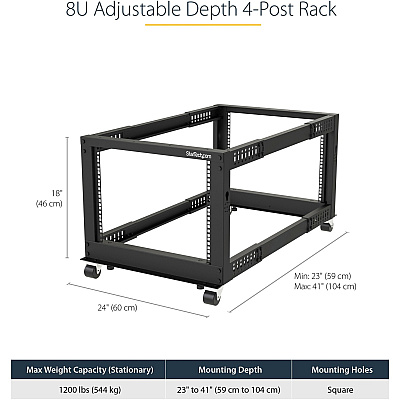 StarTech 8u 19in Open Frame Server Rack 22-40in (4POSTRACK8U)