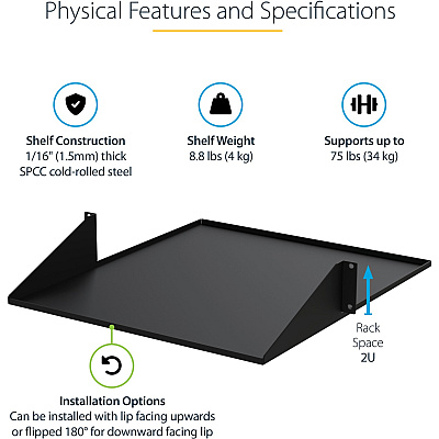 StarTech 2u 19in 2 Post Network Rack Shelf (CABSHF2POST2)