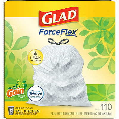 Glad ForceFlex Tall Kitchen Drawstring Trash Bags (CLO79114)