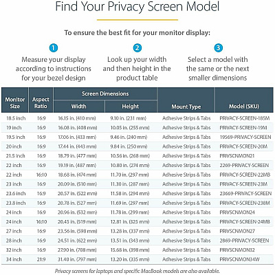 StarTech 21.5in. Monitor Privacy Screen - Universal - Matte Or Glossy - 16:9 Aspect Ratio - 30+/- Degree Privacy Viewing Angle (PRIVSCNMON21)