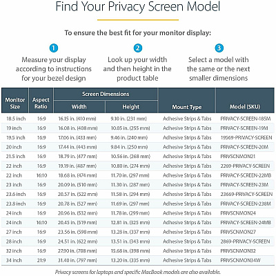 StarTech 24in. Monitor Privacy Screen - Universal - Matte Or Glossy - 16:9 Aspect Ratio - 30+/- Degree Privacy Viewing Angle (PRIVSCNMON24)