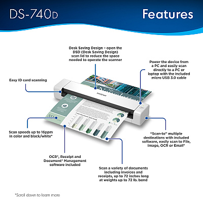 Brother DSMobile DS-740D Sheetfed Scanner - 600 dpi Optical