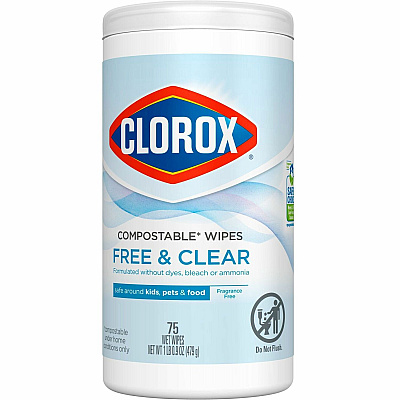 Clorox Free & Clear Compostable All Purpose Cleaning Wipes (CLO32486)