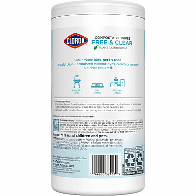 Clorox Free & Clear Compostable All Purpose Cleaning Wipes (CLO32486)