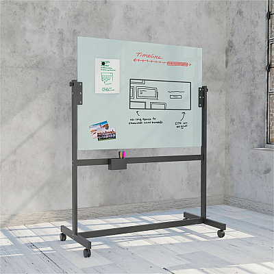 U Brands Magnetic Glass Dry Erase Board Rolling Easel (UBR2368U0001)