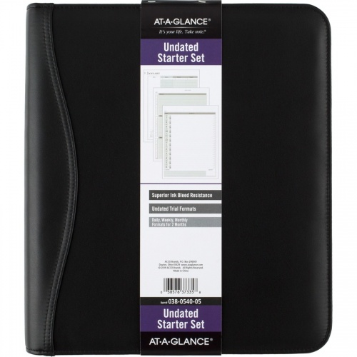 AT-A-GLANCE Black Leather Zipcase Folio Binder Set (038054005)