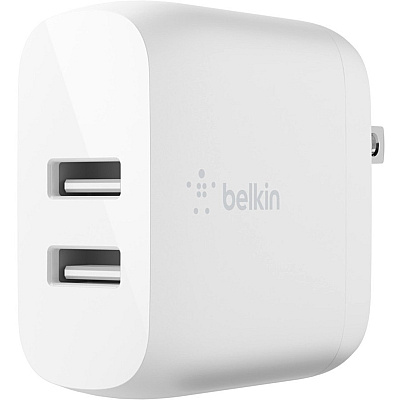 Belkin BoostCharge Dual USB-A Wall Charger 24W (USB-A to Micro-USB cable included) - Power Adapter (WCE002DQ1MWH)