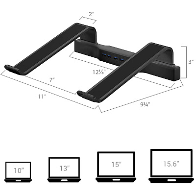 DAC Non-Skid Laptop Stand With 4-Port USB 3.0 Hub (DTA21680)