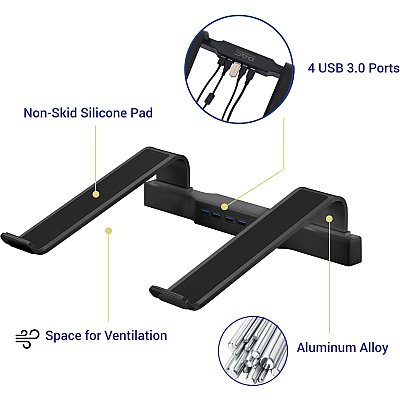 DAC Non-Skid Laptop Stand With 4-Port USB 3.0 Hub (DTA21680)