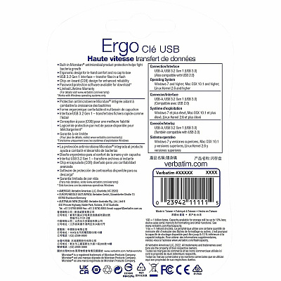 Verbatim 128GB Ergo USB 3.0 Flash Drive - Blue (70880)