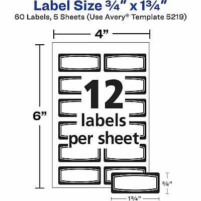 Avery Durable Labels, 3/4" x 1-3/4" , Black Border, 60 Total (5219) (05219)