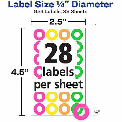 Avery Reinforcement Stickers, 1/4" , Neon, 924 Total (6750) (06750)