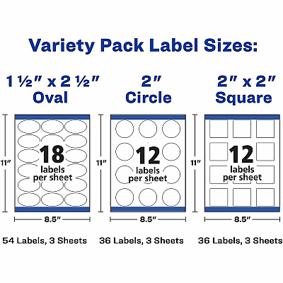 Avery Variety Pack Labels, Sure Feed, Assorted Shapes, 126 Labels (80510)