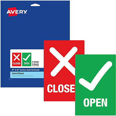 Avery Surface Safe OPEN/CLOSED Table/Chair Decals (AVE83070)
