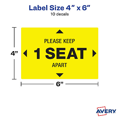 Avery Surface Safe PLEASE KEEP 1 SEAT APART Decals (AVE83073)