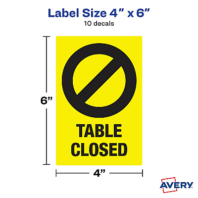 Avery Surface Safe TABLE CLOSED Preprinted Decals (AVE83075)