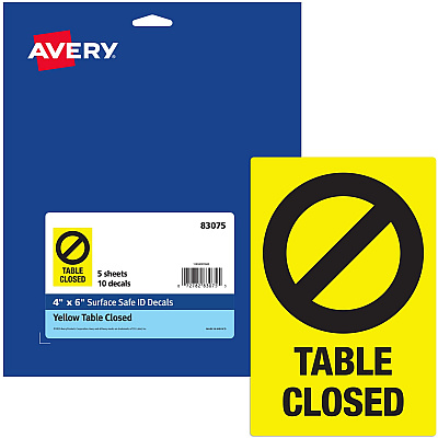 Avery Surface Safe TABLE CLOSED Preprinted Decals (AVE83075)