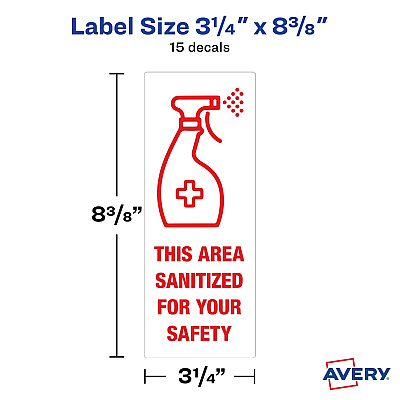 Avery Surface Safe THIS AREA SANITIZED Decals (AVE83080)