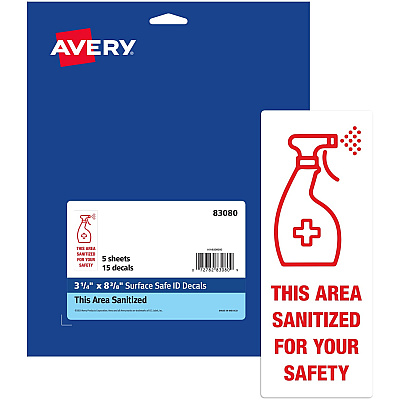 Avery Surface Safe THIS AREA SANITIZED Decals (AVE83080)