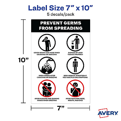 Avery Surface Safe PREVENT GERMS Wall Decals (AVE83174)