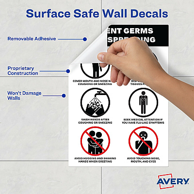 Avery Surface Safe PREVENT GERMS Wall Decals (AVE83174)