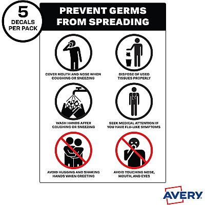Avery Surface Safe PREVENT GERMS Wall Decals (AVE83174)