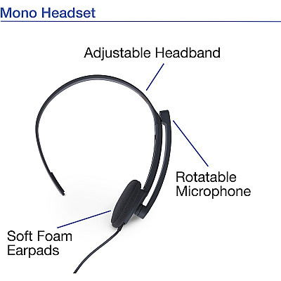 Verbatim Mono Headset with Microphone and In-Line Remote (VER70722)