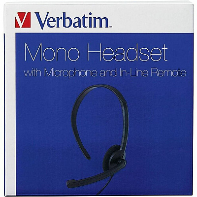 Verbatim Mono Headset with Microphone and In-Line Remote (VER70722)