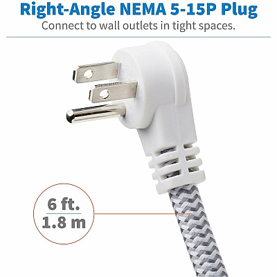 Tripp Lite 5-Outlet Surge Protector Tower, 3x USB Ports (3.1A Shared), 6 ft. Cord, 5-15P Plug, 1200 Joules, White (TLP66USB)