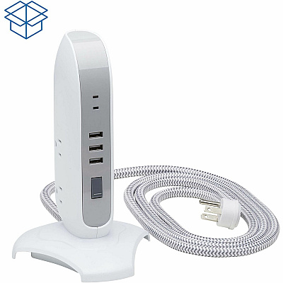 Tripp Lite 5-Outlet Surge Protector Tower, 3x USB Ports (3.1A Shared), 6 ft. Cord, 5-15P Plug, 1200 Joules, White (TLP66USB)