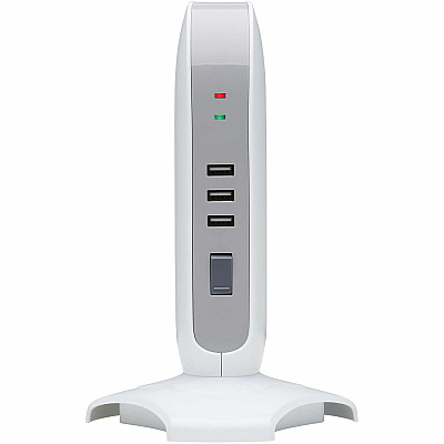 Tripp Lite 5-Outlet Surge Protector Tower, 3x USB Ports (3.1A Shared), 6 ft. Cord, 5-15P Plug, 1200 Joules, White (TLP66USB)